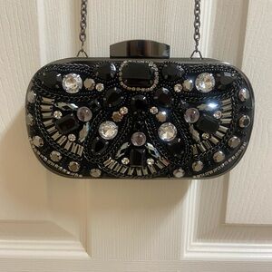 Elegant Black Beaded Purse with Chain Strap